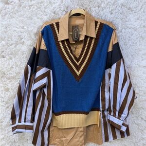 Mixed-Media Multi Pattern statement shirt